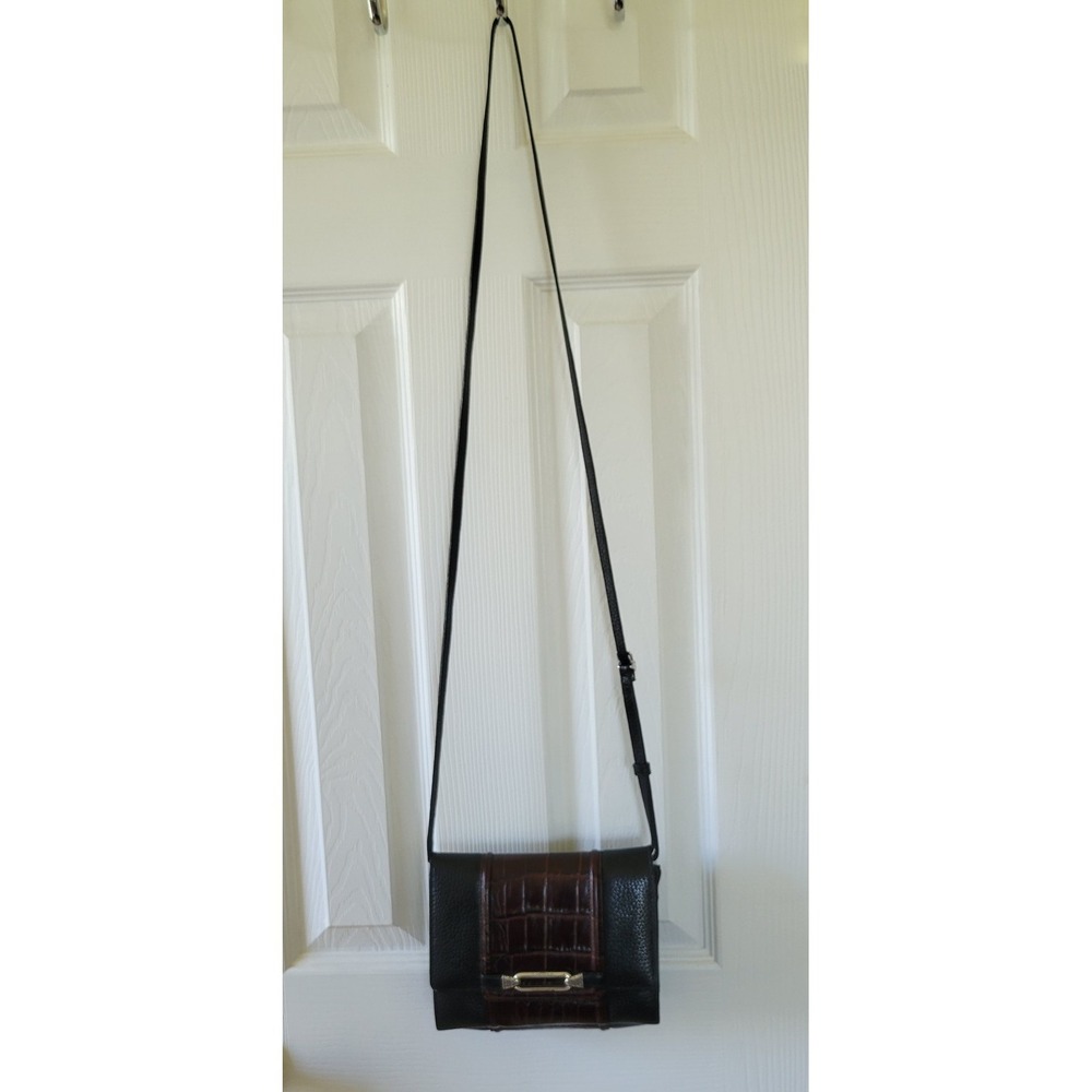 Brighton Pebbled Leather  Faux Alligator Black Brown Crossbody Bag Wallet - Picture 2 of 15